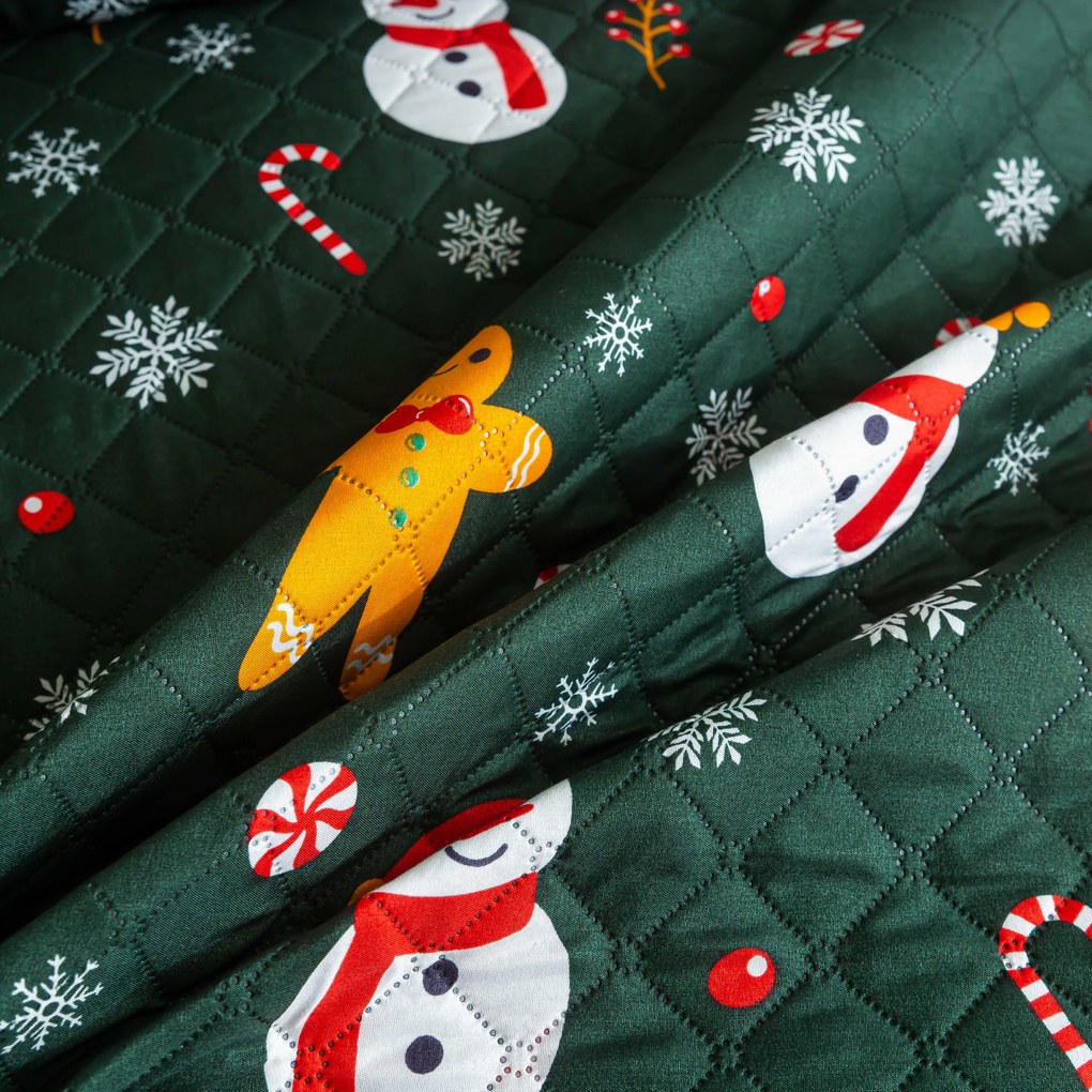 Prehoz na posteľ SNOWMAN AND GINGERBREAD, zelený Rozmer: 220 x 240 cm