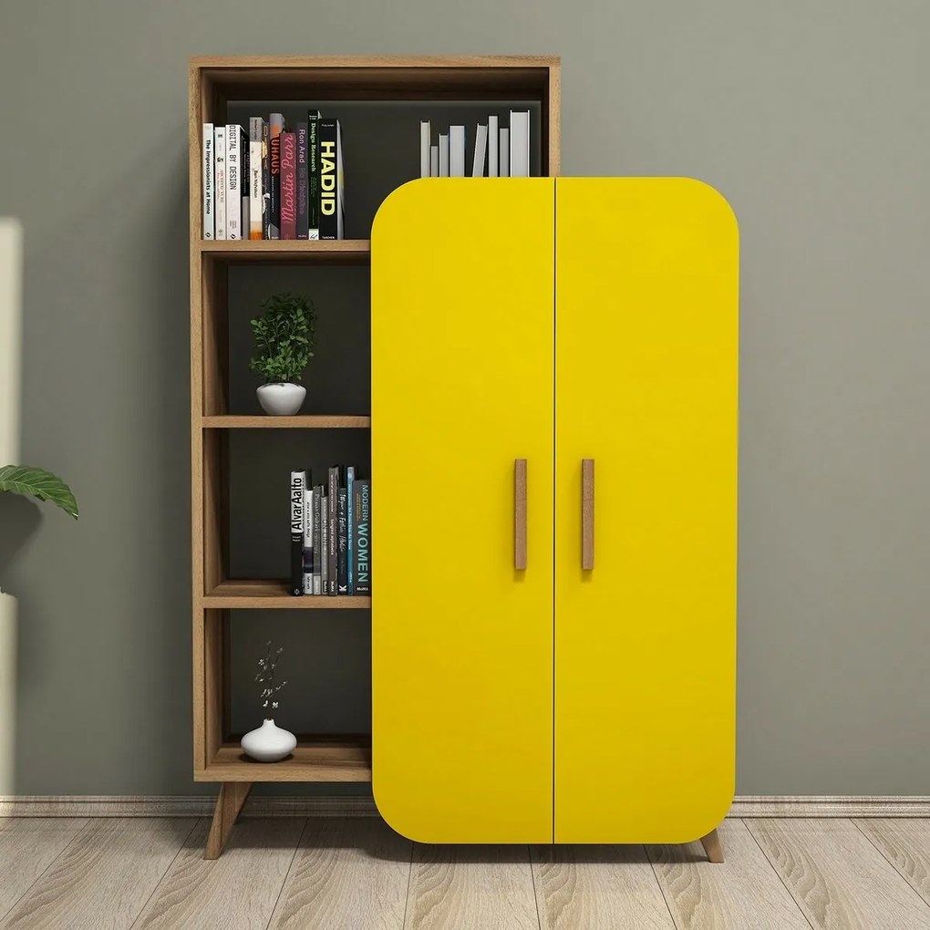 Knižnica Form Yellow and Walnut