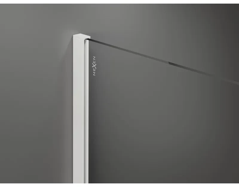 Mexen Kioto, Walk-In sprchová zástena 120 x 200 cm, 8mm sklo číre/čierny vzor, biely profil, 800-120-101-20-77