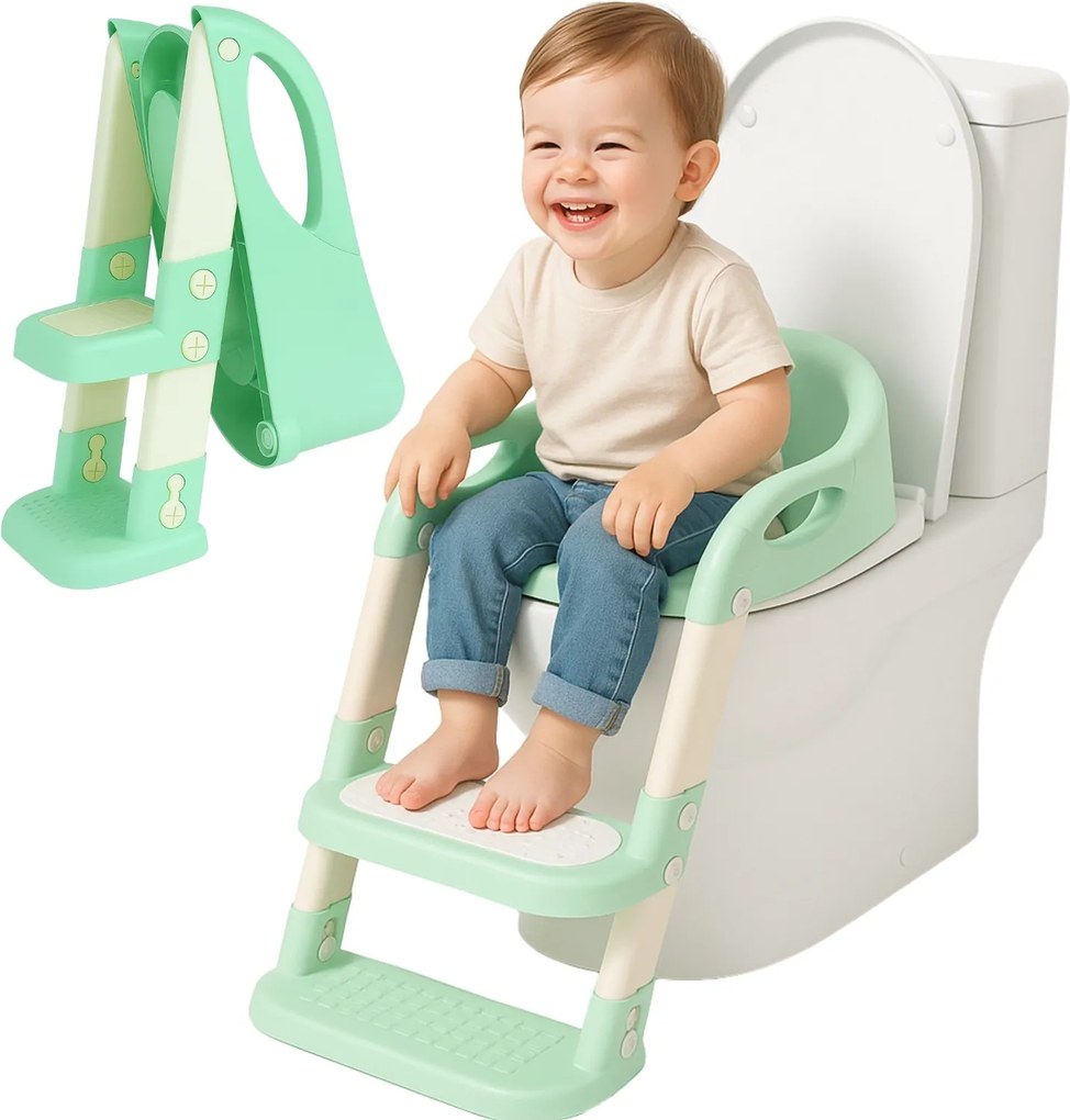 Detské schodíky 02 s nástavcom na WC zelené