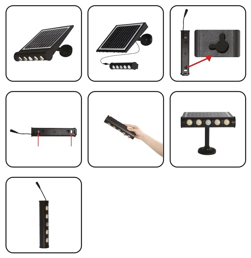 Exteriérové solárne LED svietidlo Talent, 4x LED 8w, čierna, pohybový senzor