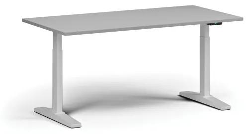 Výškovo nastaviteľný stôl, elektrický, 675-1325 mm, doska 1600x800 mm, biela podnož, sivá