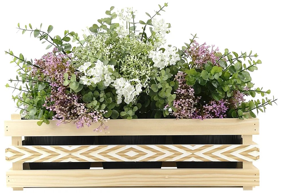 AMADEA Drevený obal s kvetináči s motívom kosoštvorcov, 47x17x15cm Český výrobok