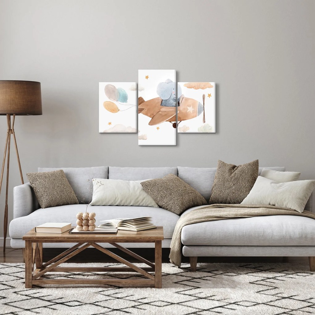 Obraz - Akvarelový slon v lietadle (90x60 cm)