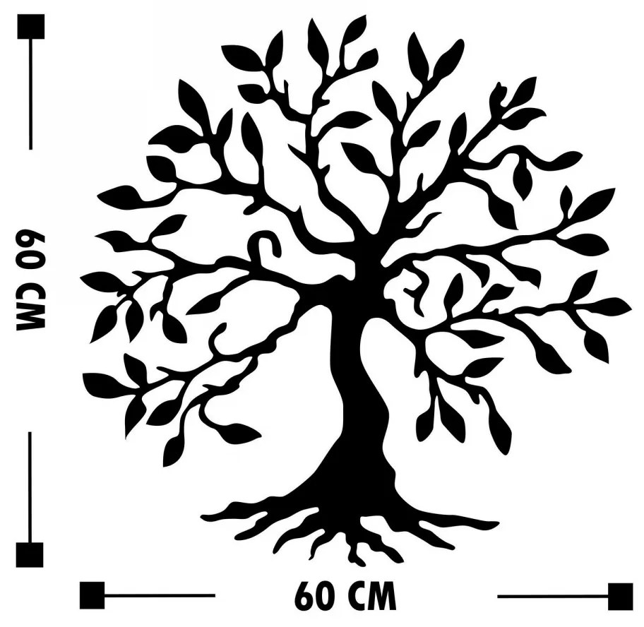 Kovová dekorácia na stenu Strom 60x60 cm čierny