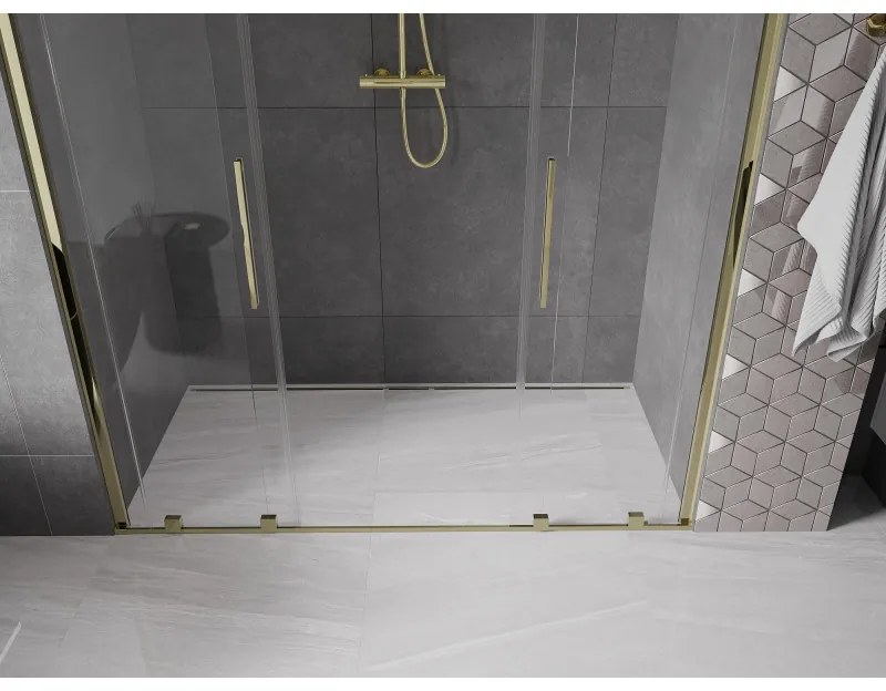 Mexen Velar Duo, posuvné dvere do otvoru 170x200 cm, 8mm číre sklo, zlatá lesklá, 871-170-000-02-50