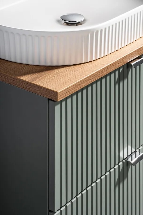 Závěsná skříňka Line Reed Green Beyond s deskou a umyvadlem 80 cm zelená/dub casella