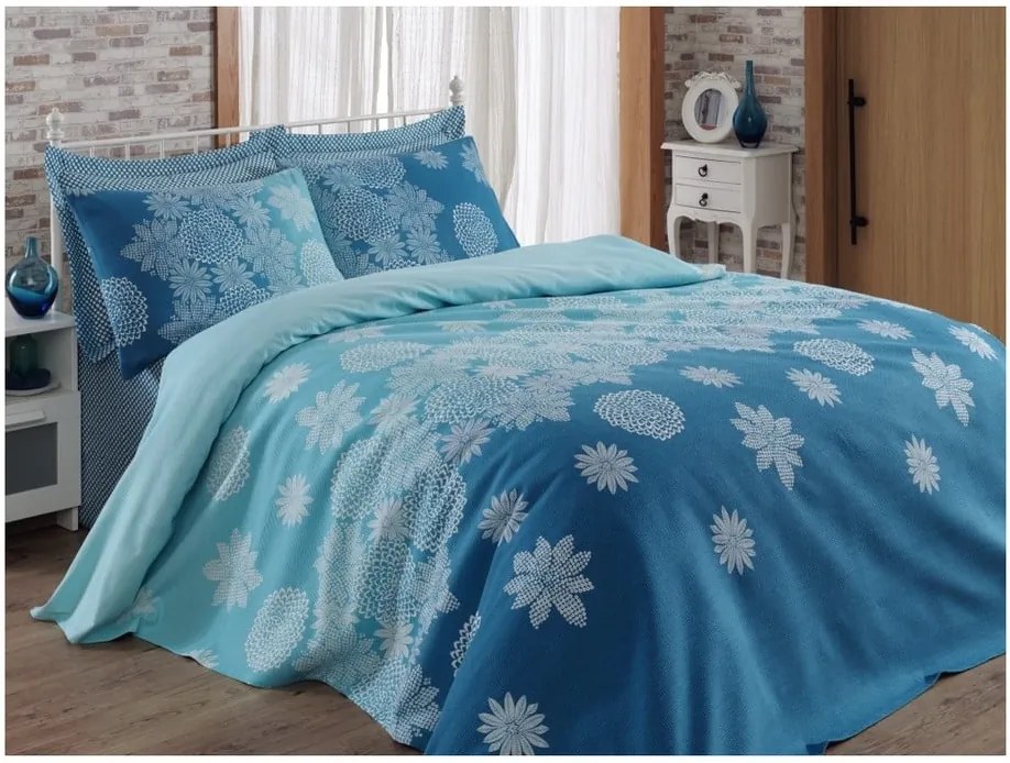 Modrá prikrývka cez posteľ Adla, 200 × 235 cm