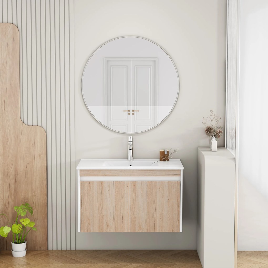 Závesná skrinka pod umývadlo Houseland Morvia 80 cm biela/dub