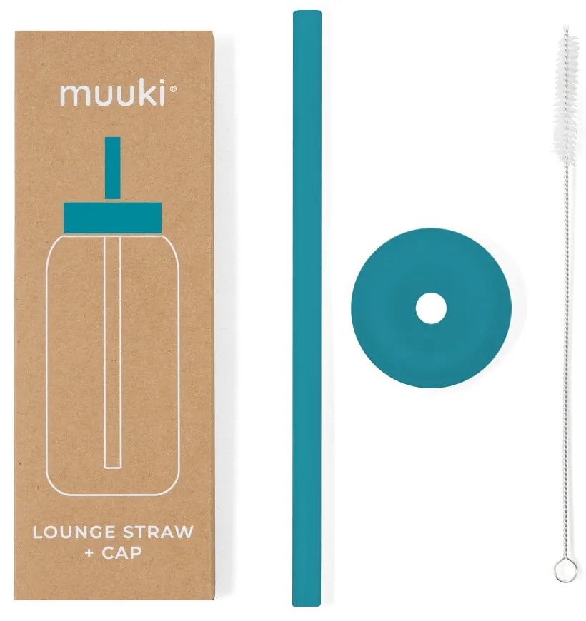 Silikónová slamka s čistiacou kefkou/s viečkom Tahiti Blue – Muuki