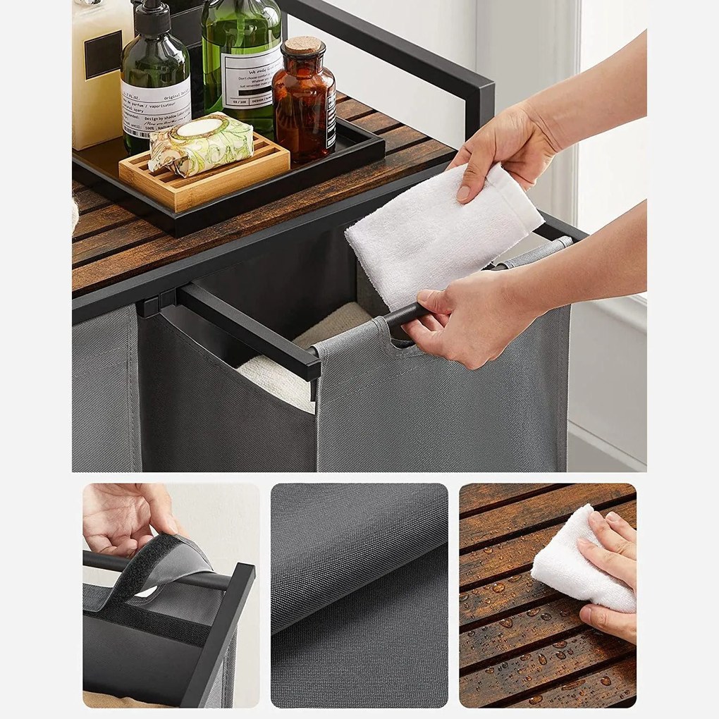 Kôš na bielizeň s 2 priehradkami, kôs na prádlo, 2 x 46 l, sivý