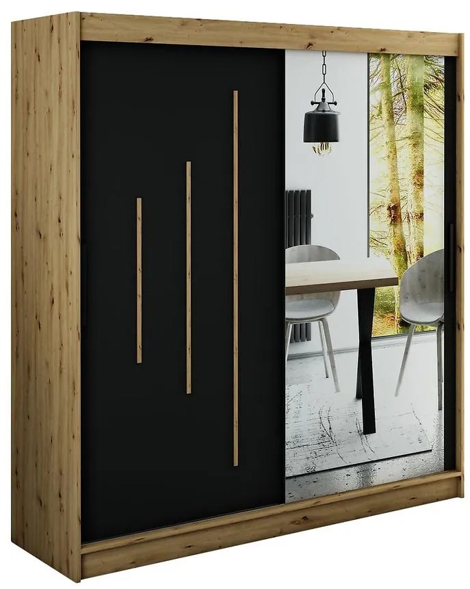 Skriňa Halifax Y2 200 Dub Artisan/čierna/Zrkadlo