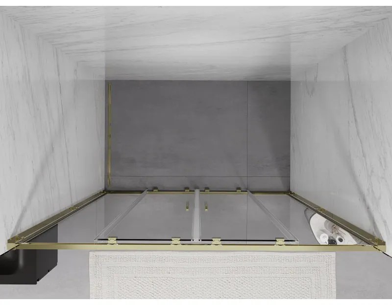 Mexen Exo, posuvné dvojité sprchové dvere 160 cm, číre sklo, zlatá, 8152-160-000-50-00