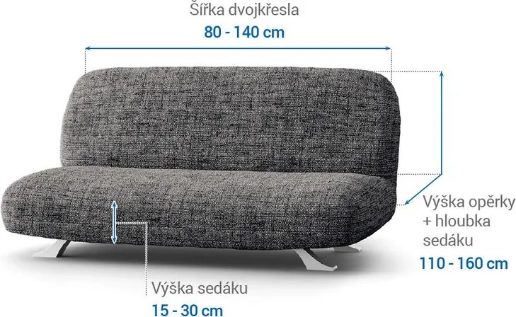 Bielastické poťahy VITTORIA šedá dvojkreslo s drevenými rúčkami (š. 80 -140 cm)