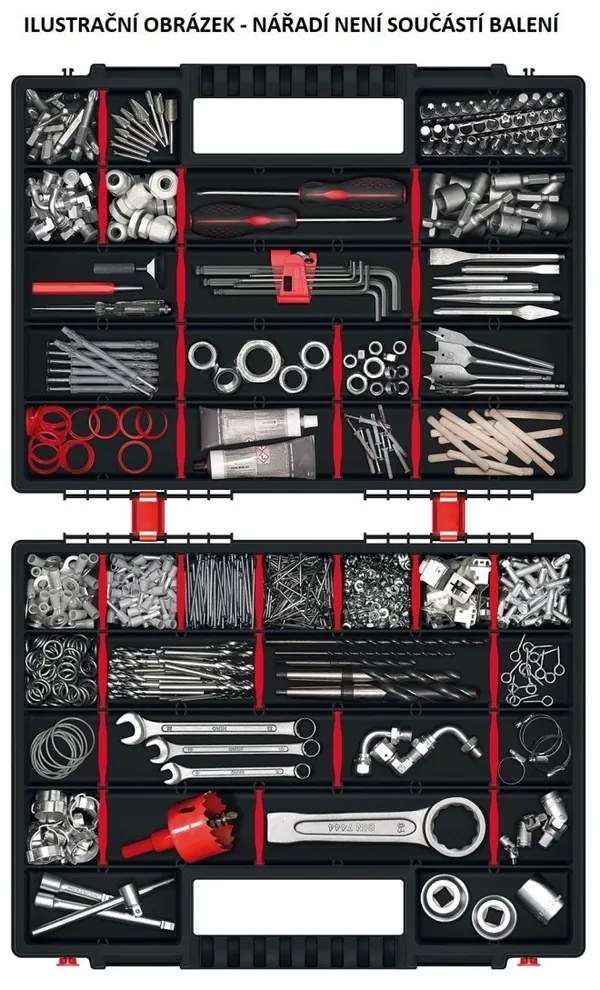 Dvojkufríkový organizér 39,9 × 30,3 × 10 cm, prepážky, sivá