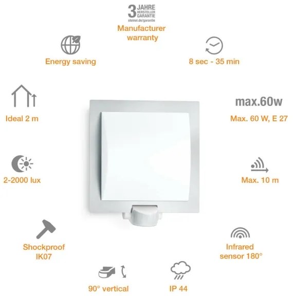 Steinel 566814 - Vonkajšie nástenné senzorové svietidlo 1xE27/60W/240V L 20 S IP44
