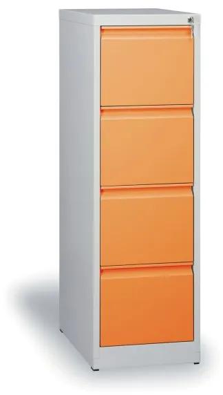 Kovová kartotéka A4, 4 zásuvky, demontovaná, sivá / oranžová