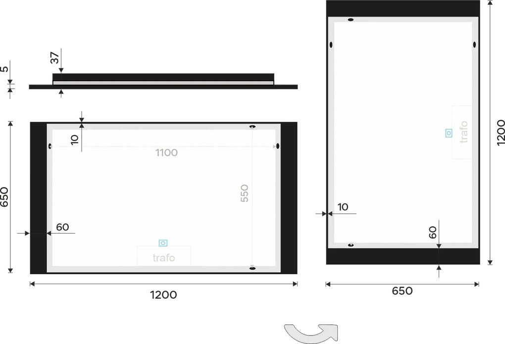 Nimco Čierne LED zrkadlo 1200x650 s dotykovým senzorom - ZPC 41006V-90