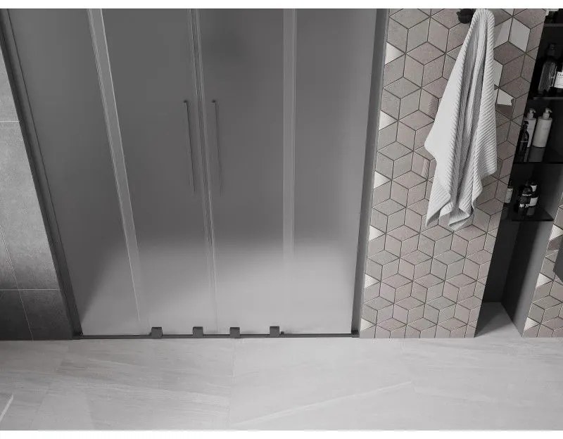 Mexen Velar L Duo, posuvné sprchové dvere do otvoru 140 cm, 8mm sklo námraza, brúsený grafit, 871-140-003-32-95