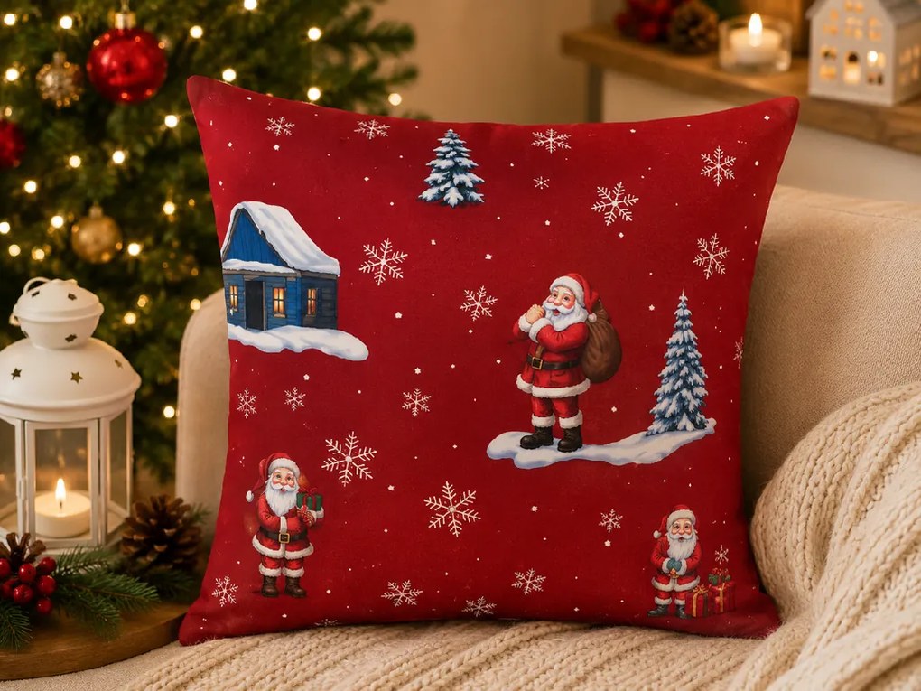 INTERMEDIC SK Vianočná obliečka na vankúš Domček - červený 40x40 cm
