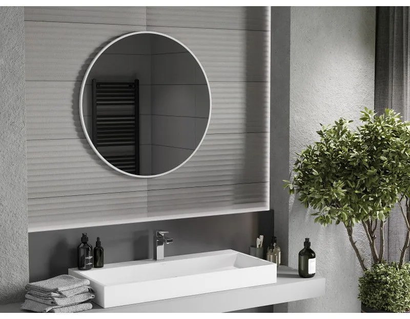 Mexen Loft, okrúhle kúpeľňové zrkadlo 80 cm, farba rámu biela, 9850-080-080-000-20