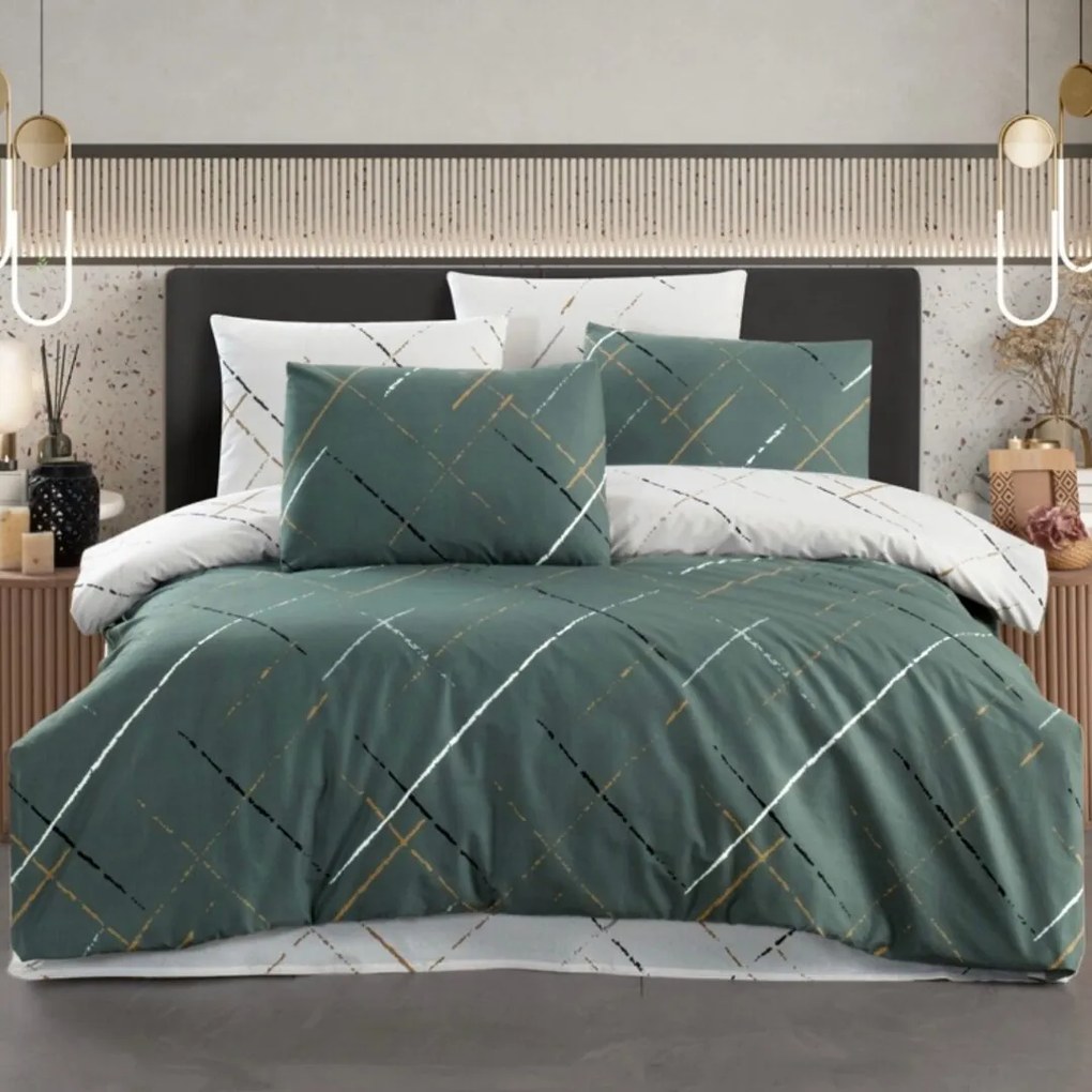Obliečky bavlnené Reflection zelená TiaHome - 2x Vankúš 90x70cm, 1x Paplón 200x220cm