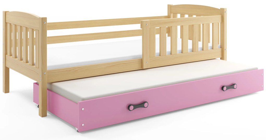 Posteľ s prístelkou KUBO 2 190x90 borovica - ružová