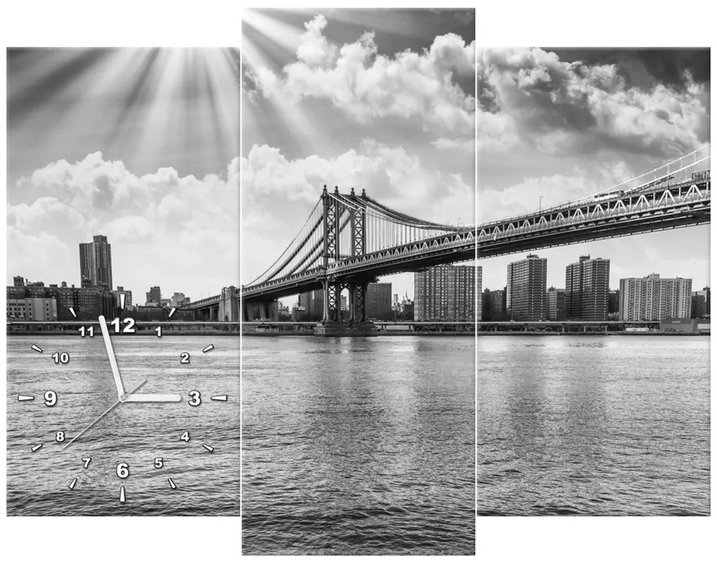 Gario Obraz s hodinami Brooklyn New York - 3 dielny Rozmery: 80 x 40 cm