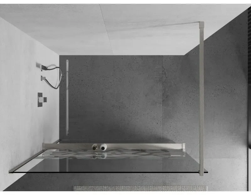 Mexen Kioto+, sprchová zástena Walk-In s poličkou a vešiakom 110 x 200 cm, 8mm číre sklo biely vzor, brúsená oceľ profil, 800-110-121-97-85