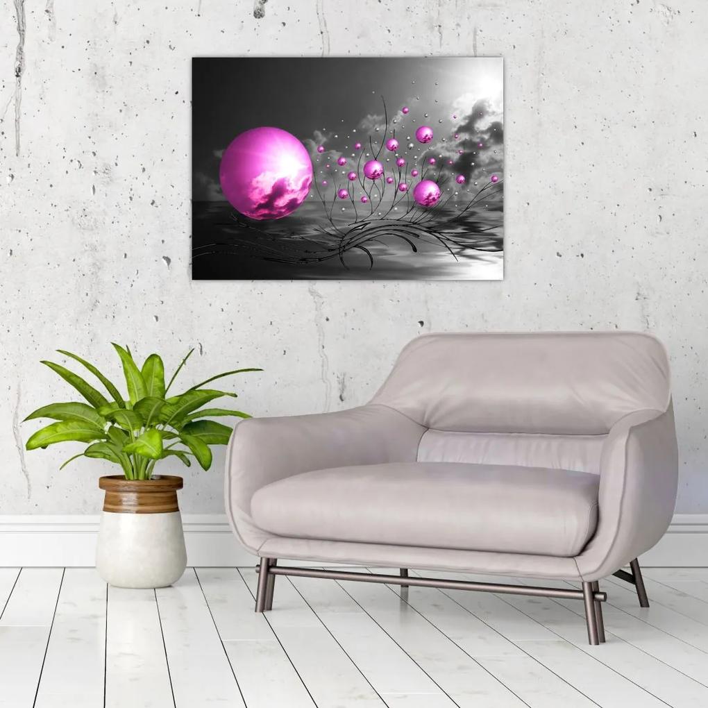 Sklenený obraz ružových gulí (70x50 cm)