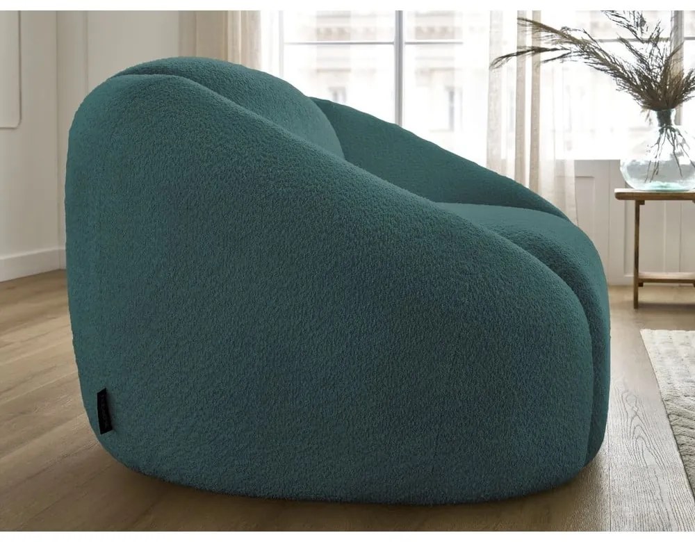 Tyrkysovomodré kreslo z textílie bouclé Tina – Bobochic Paris