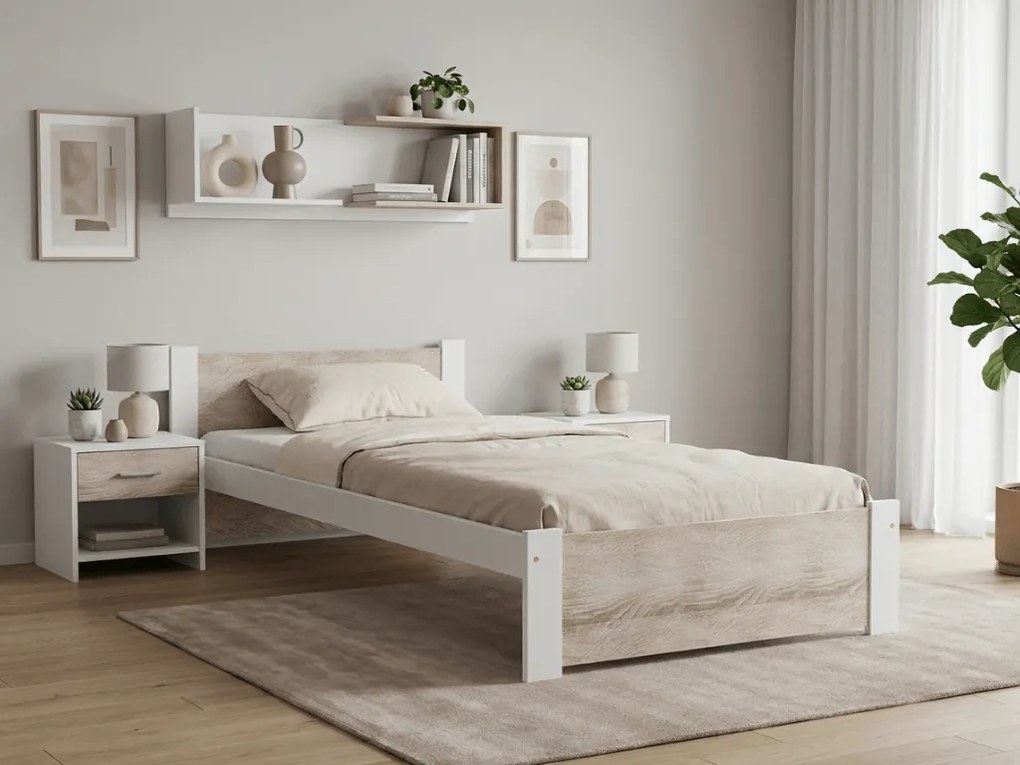 Posteľ IKAROS 90 x 200 cm, biela/dub sonoma Rošt: S lamelovým roštom, Matrac: Matrac COCO MAXI 20 cm