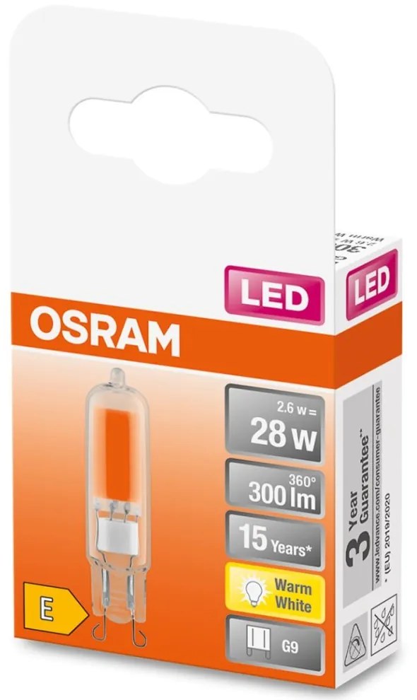 LED COB G9 kapsula 2,6W = 30W 320lm 2700K Teplá 300° žiarovka OSRAM STAR