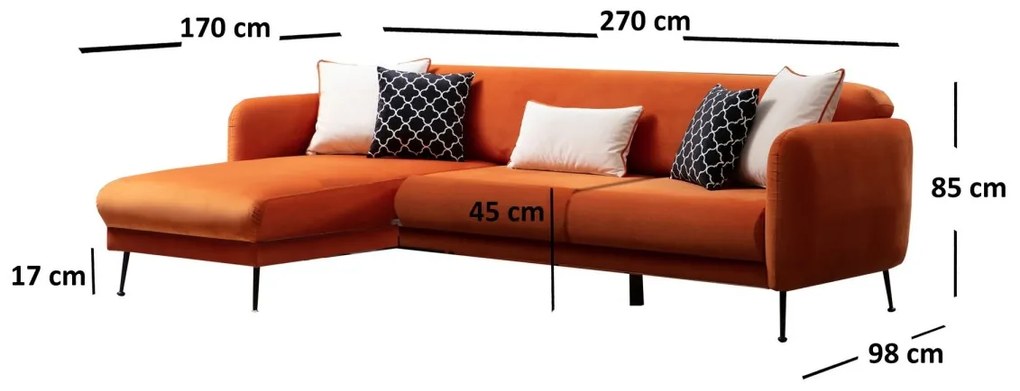 Rohová sedacia súprava Sevilla 270 cm oranžová ľavá