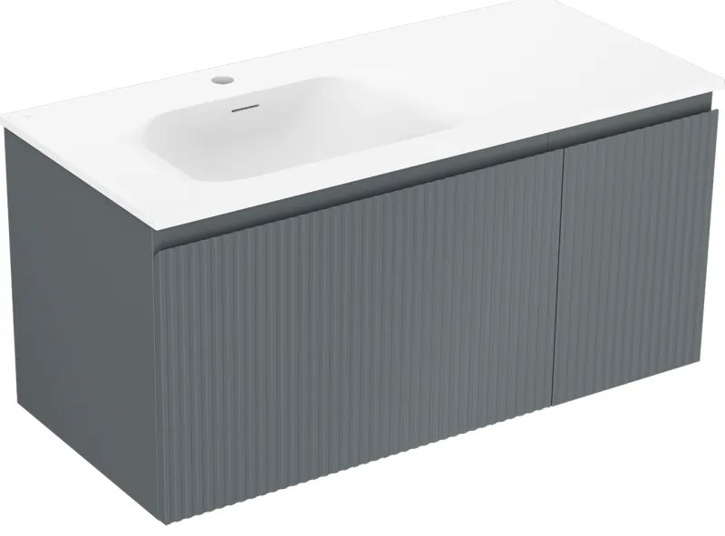 Mexen Rivel, kúpeľňová skrinka 100 cm s umývadlom Vela vľavo, 1S, 1D, drážkovaná, grafitová matná/biela matná, 91A23-10047-3-BBFF66-W23L01