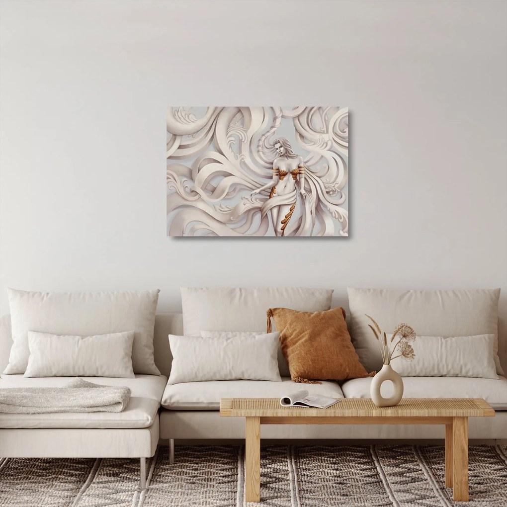 Sklenený obraz bohyne s florálnym motívom (70x50 cm)