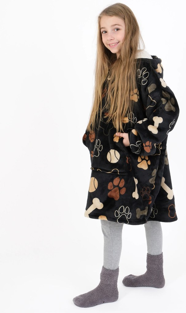 Baránková mikina mikroplyš – Psie labky čiernej veľkosť S detská