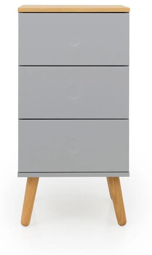 Sivá skrinka s detailmi v dekore dubového dreva s 3 zásuvkami Tenzo Dot, šírka 40 cm