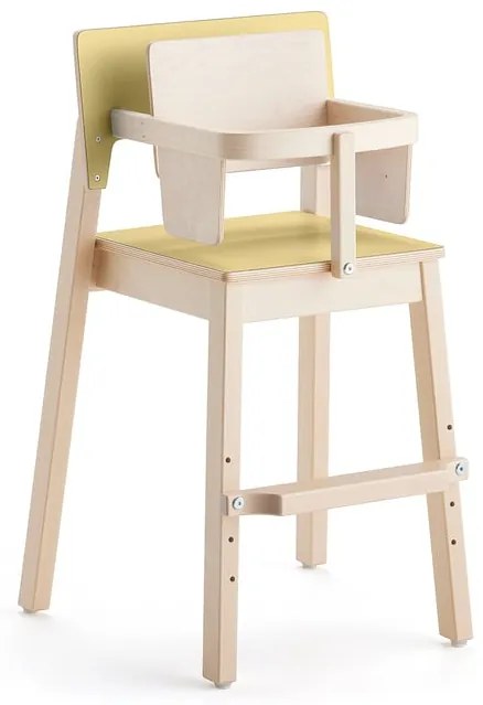 Detská jedálenská stolička LOVE, V 500 mm, breza, laminát - žltá