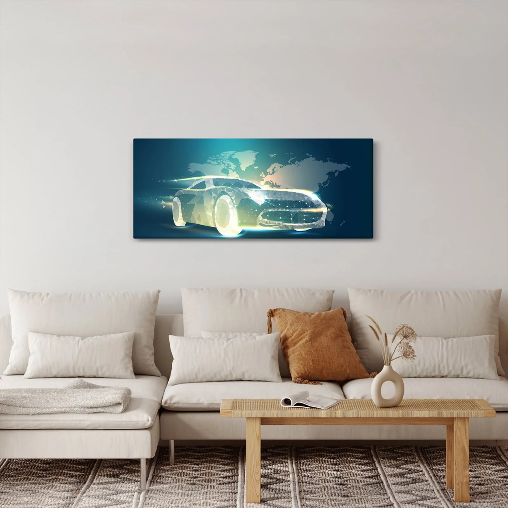 Obraz auta z geometrických tvarov (120x50 cm)