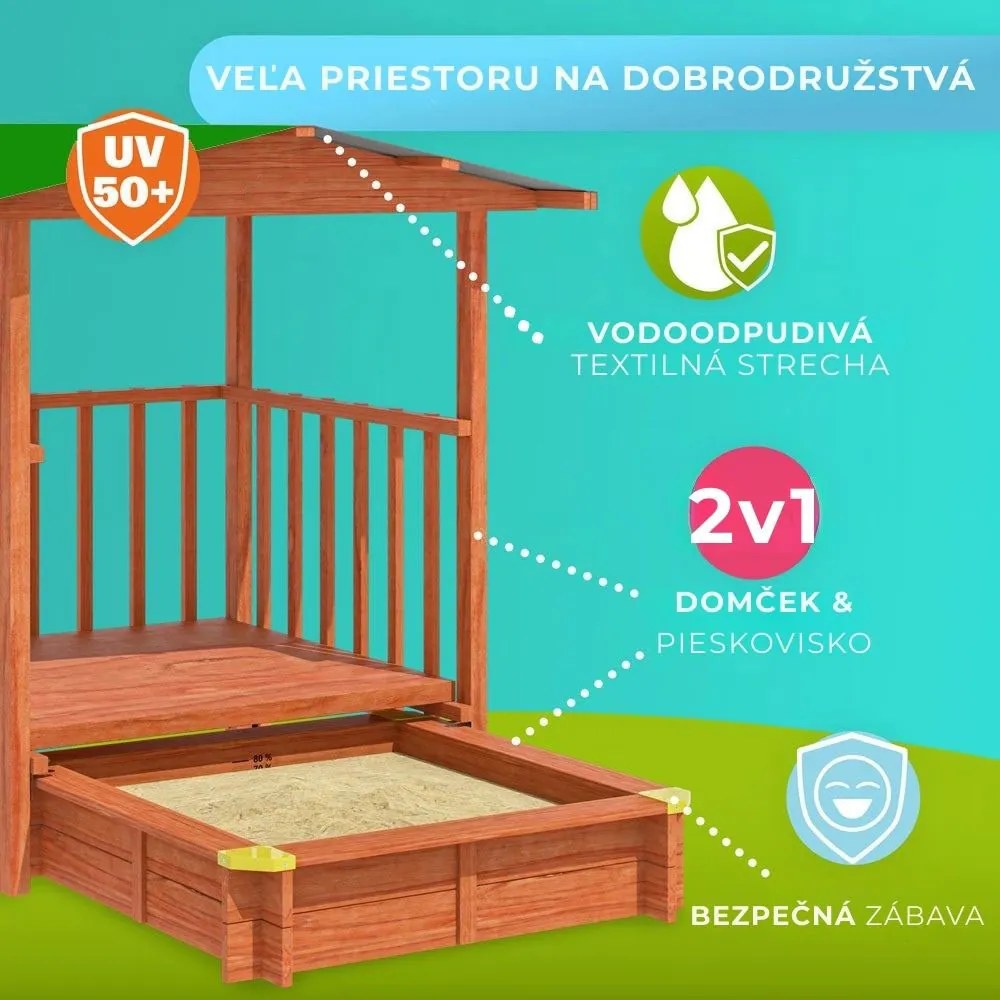 Pieskovisko s verandou SUNNY, 130x130x143cm, hnedá/zelená Jurhan