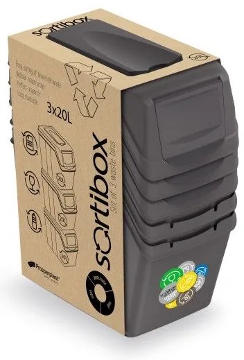 Set košov na triedený odpad, 3 x 20 l, sivá