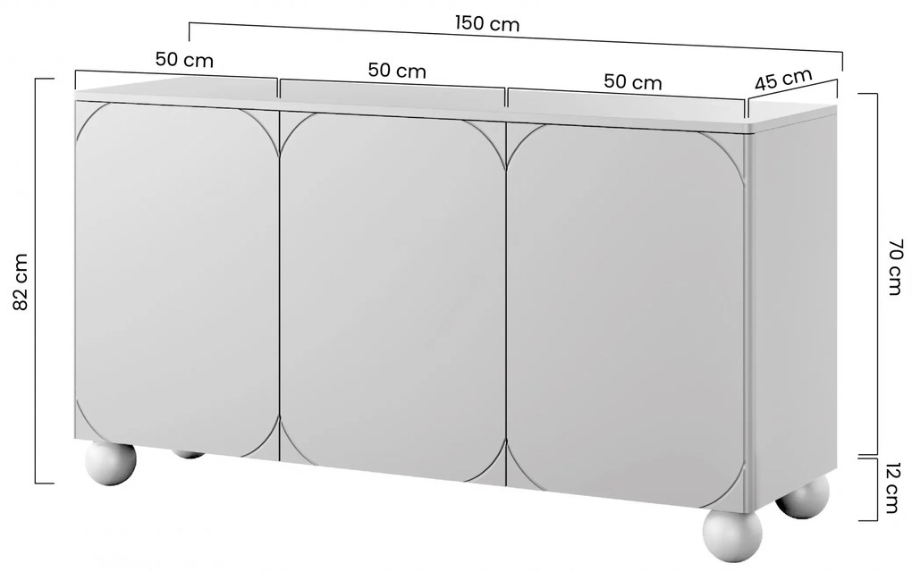 Komoda Sonatia II 150 cm s 2 ukrytými zásuvkami - kašmírová