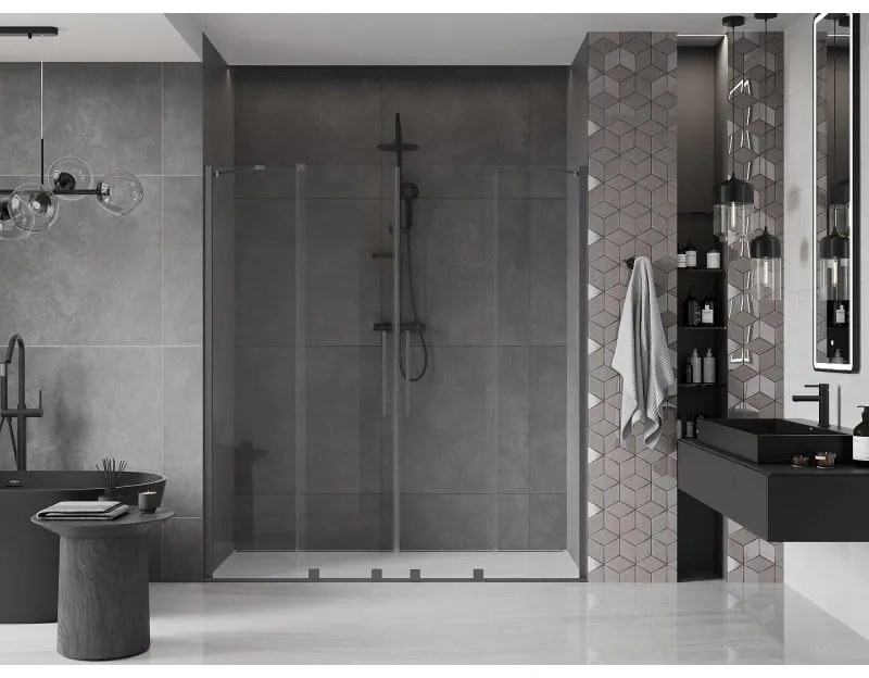 Mexen Velar Duo, posuvné sprchové dvere do otvoru 200 cm, 8mm číre sklo, brúsený grafit, 871-200-000-02-95