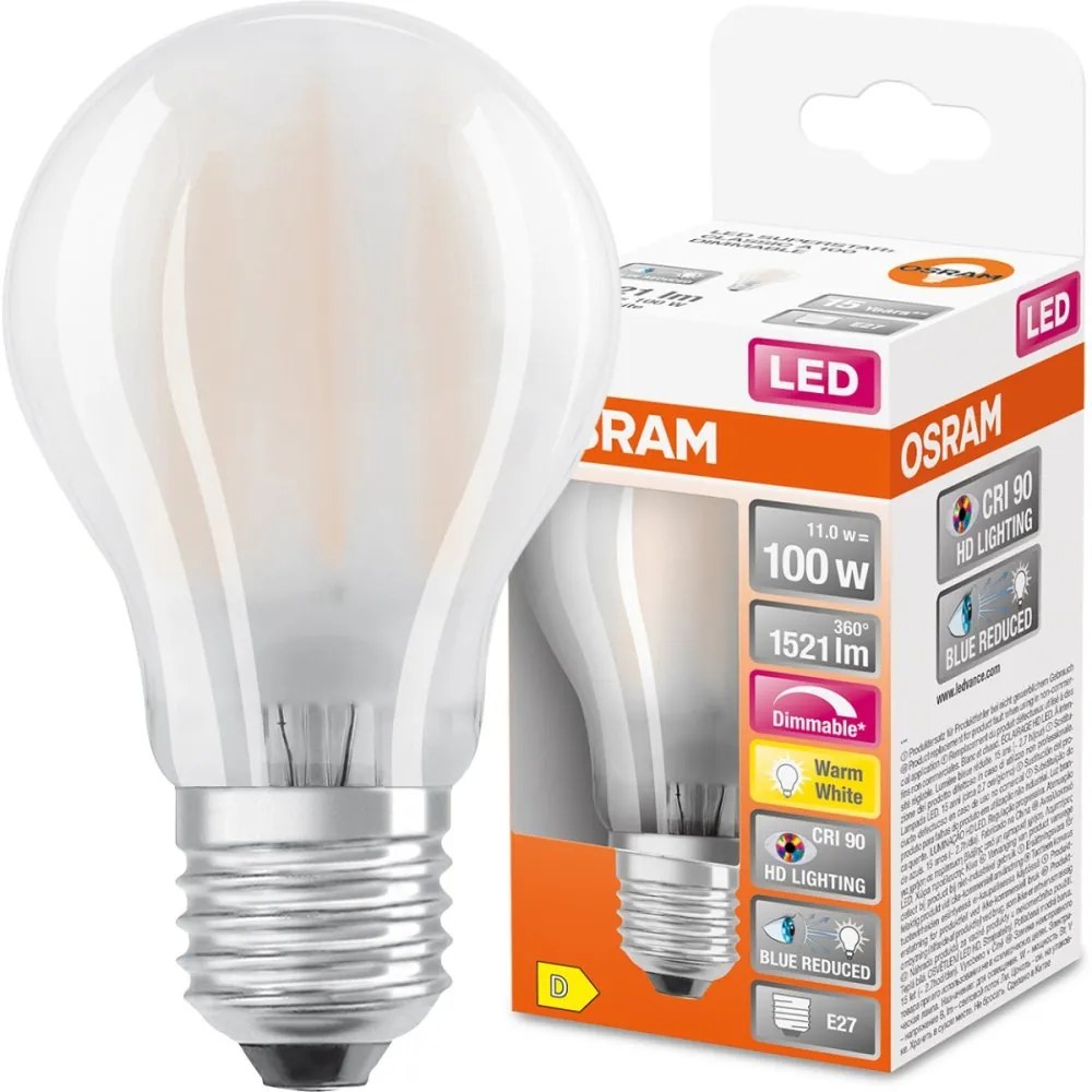 LED žiarovka E27 A60 11W = 100W 1521lm 2700K Warm 300° CRI90 Stmievateľné vlákno OSRAM SUPER STAR+