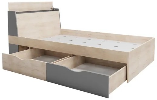 Posteľ do študentskej izby Pionier PO14 / 15 L / P, Rozmer postele: 90x200 cm, Farby: dub / dub + antracyt