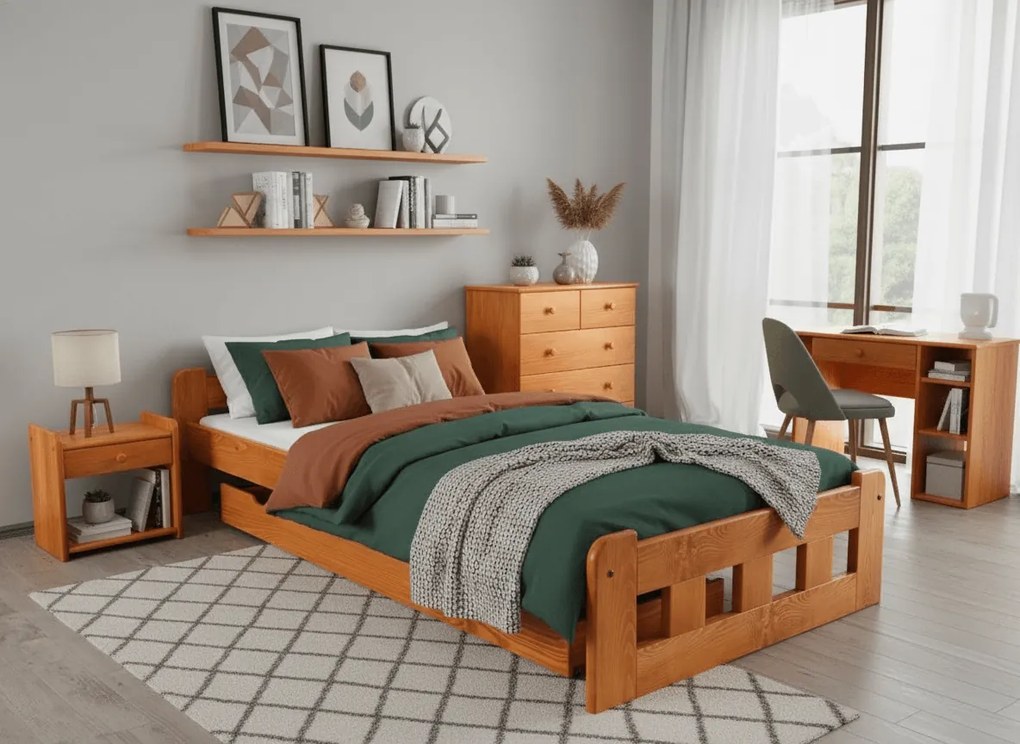 Posteľ Naomi zvýšená 120 x 200 cm, jelša Rošt: S lamelovým roštom, Matrac: Matrac DELUXE 10 cm