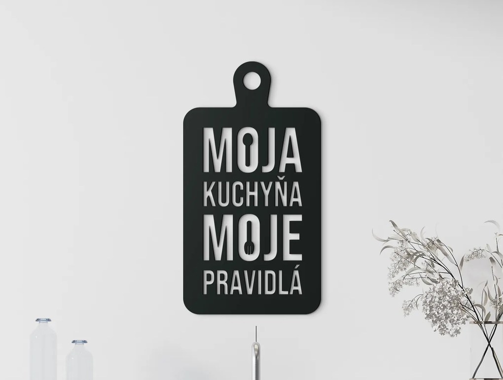drevko Drevený obraz do kuchyne Moja kuchyňa moje pravidlá Rozmer obrazu: 50 x 27 cm, Farba dekorácie: Čierna