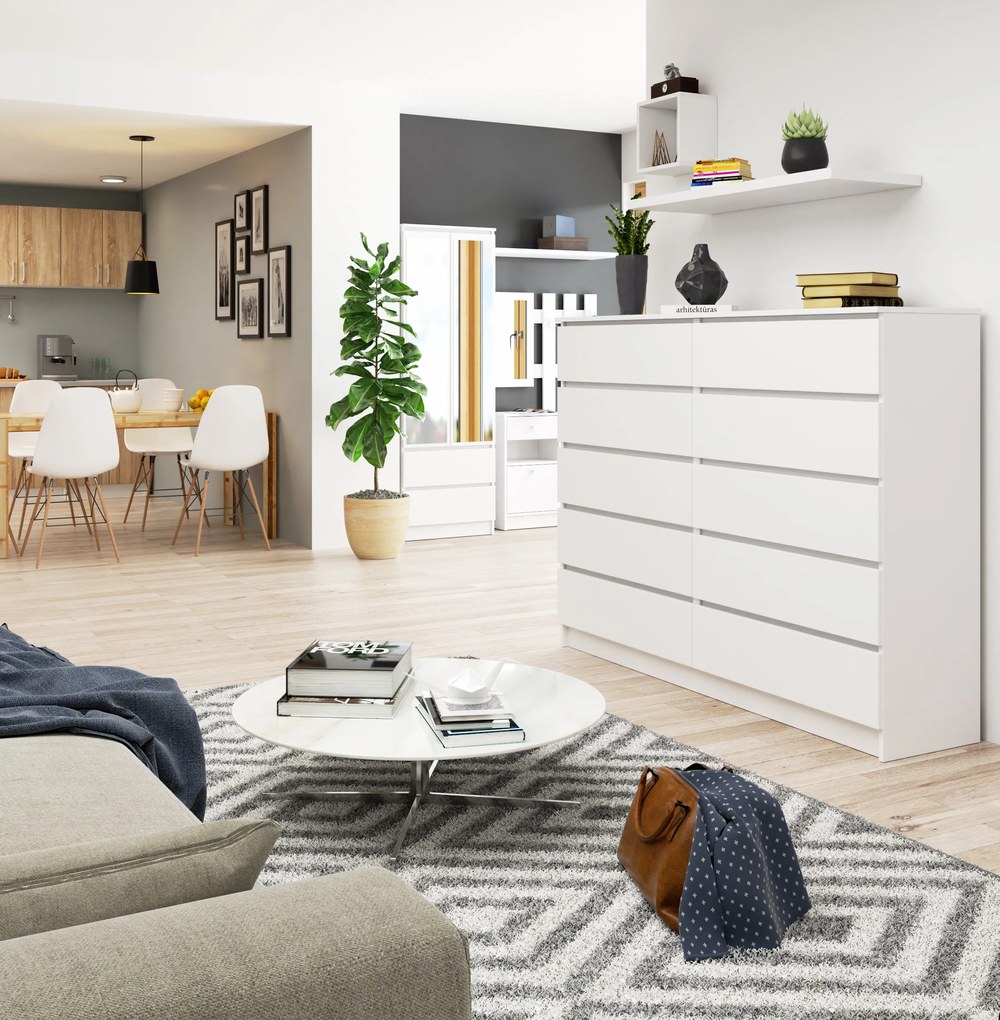 Komoda Kurtinaitis 10SZ (biela). Akcia -21%. Vlastná spoľahlivá doprava až k Vám domov. 1117162