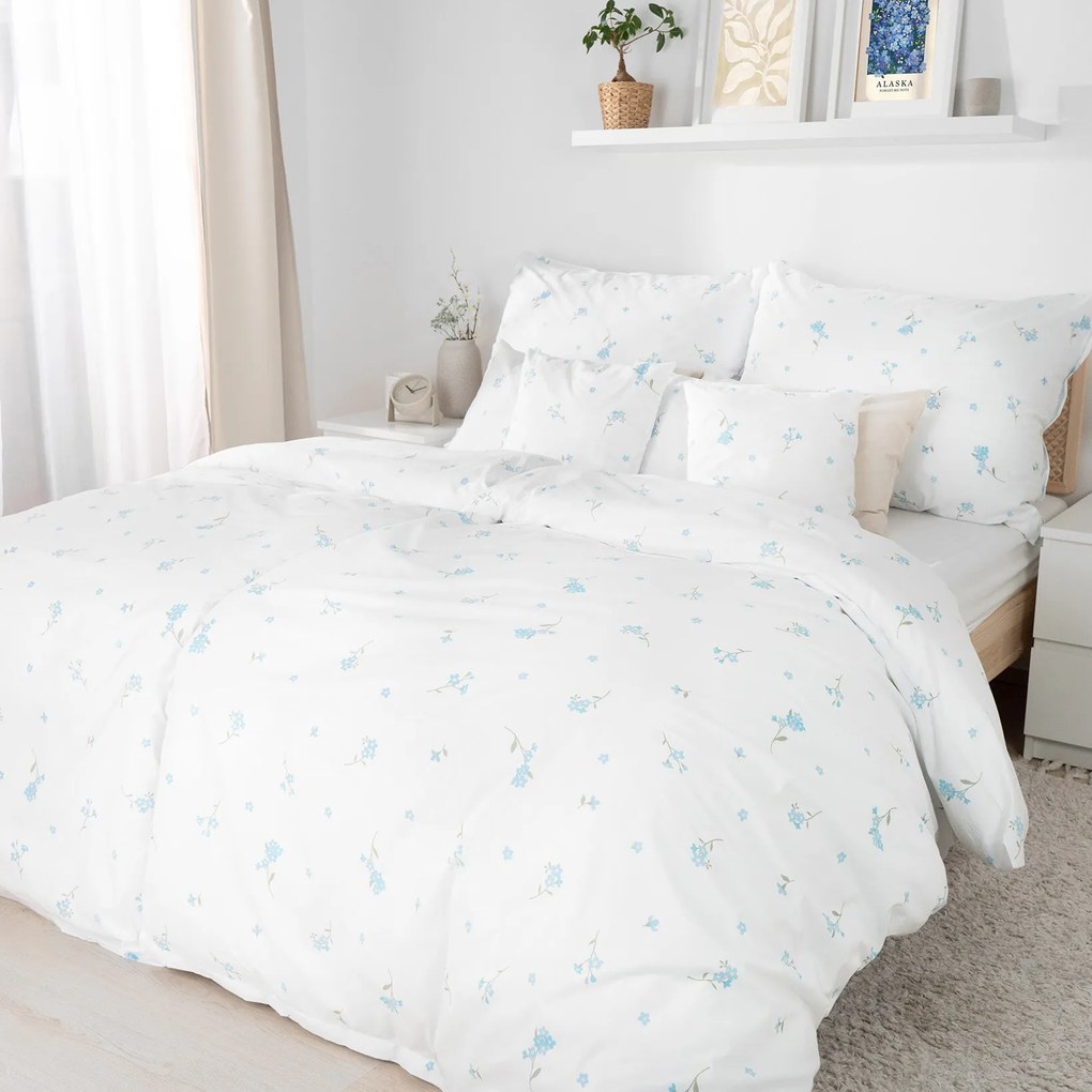 Goldea bavlnené posteľné obliečky - nezábudky 240 x 220 a 2ks 70 x 90 cm